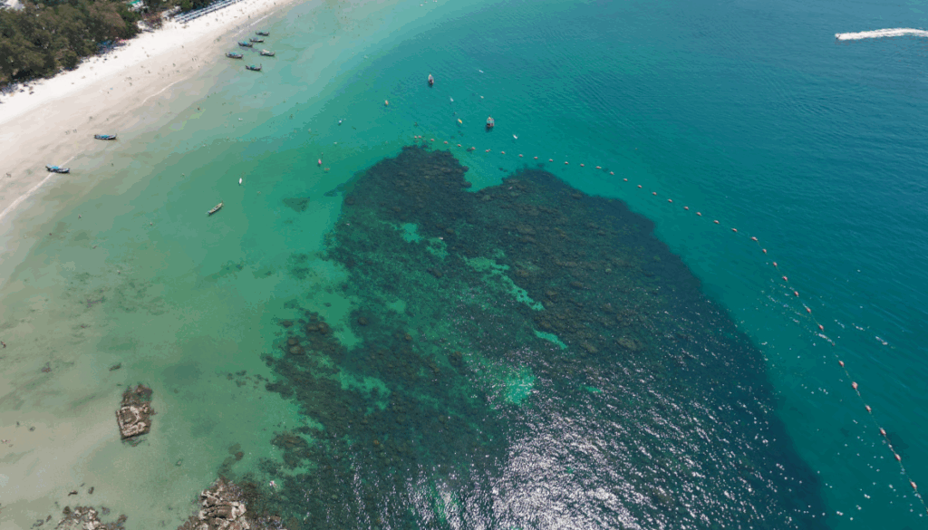 カタビーチ北側のシュノーケリングエリア(珊瑚と砂地がわかる画像)